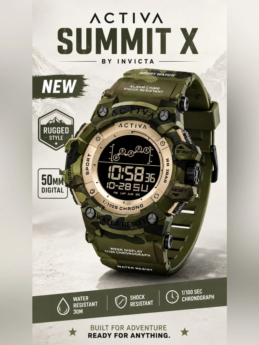 Activa X Invicta Summit 50mm Camo Digital Men’s Watch ACW8082-021 NIB